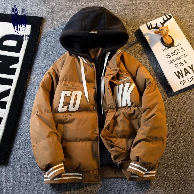 Paul Fashion Brand Maillard Style Brown Fake Two-piece Cotton Jacket Men's 2023 Autumn and Winter Thickened Cotton Jacket Bread Jacket