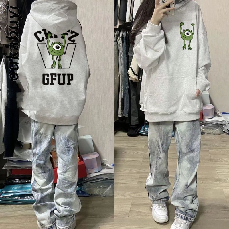 OUKABUYI100%純棉連帽衛衣女秋冬歐美特色潮流設計感卡通百搭上衣