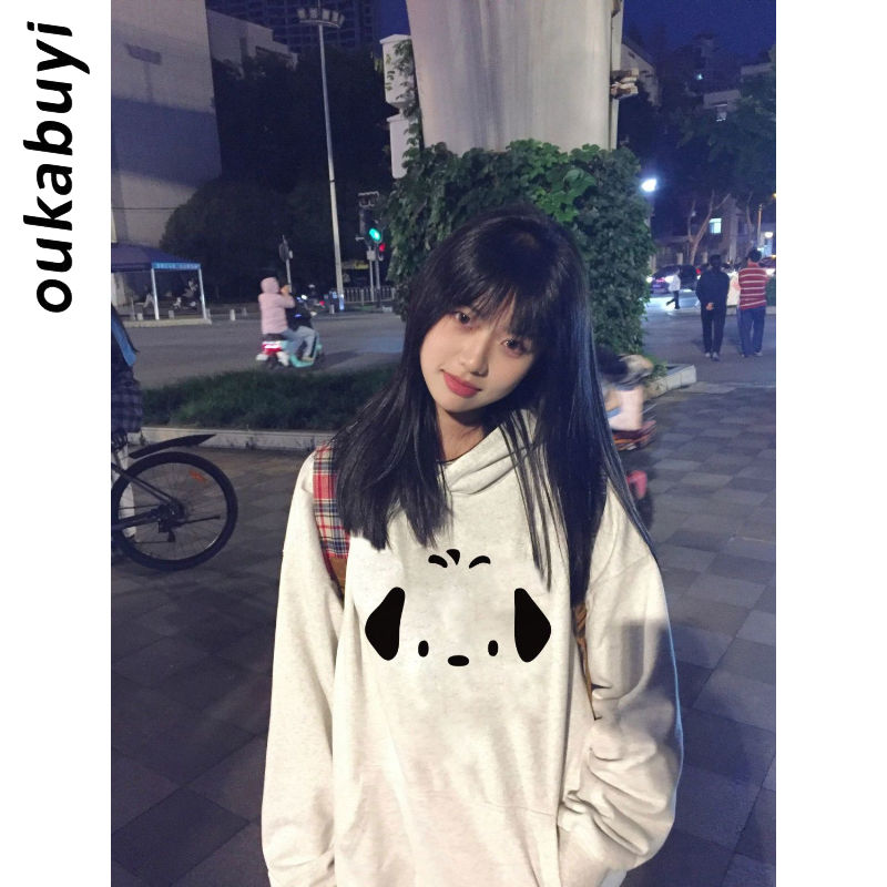 OUKABUYI100%純棉連帽衛衣女秋冬日系潮流帕恰狗甜美卡通寬鬆上衣