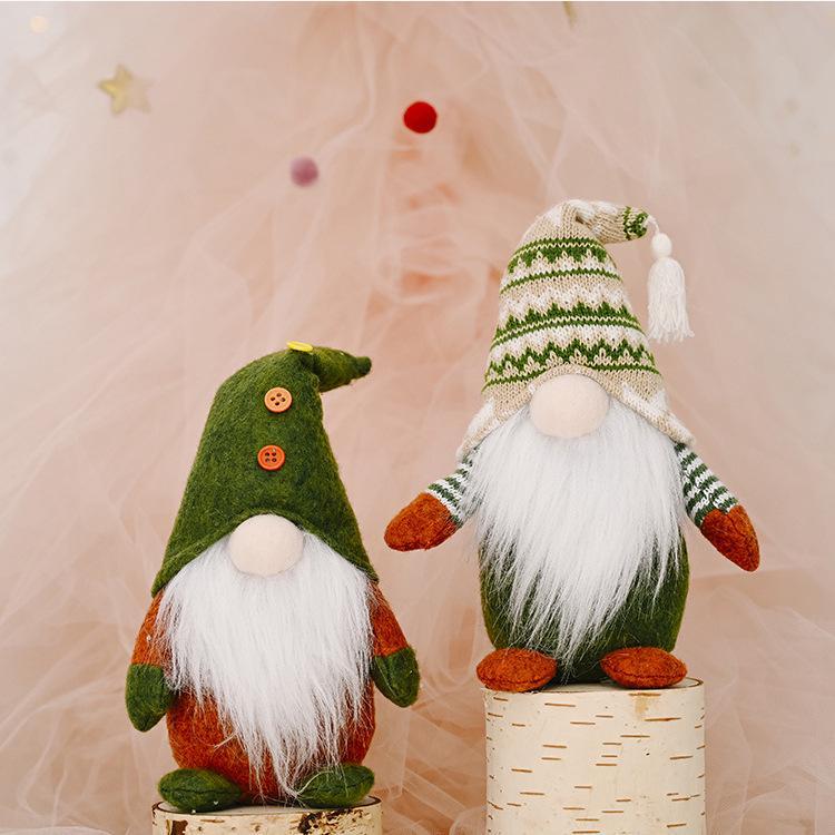 跨境新品圣诞节无脸娃娃精灵公仔欧美绿色风格装饰北欧鲁道夫摆件
