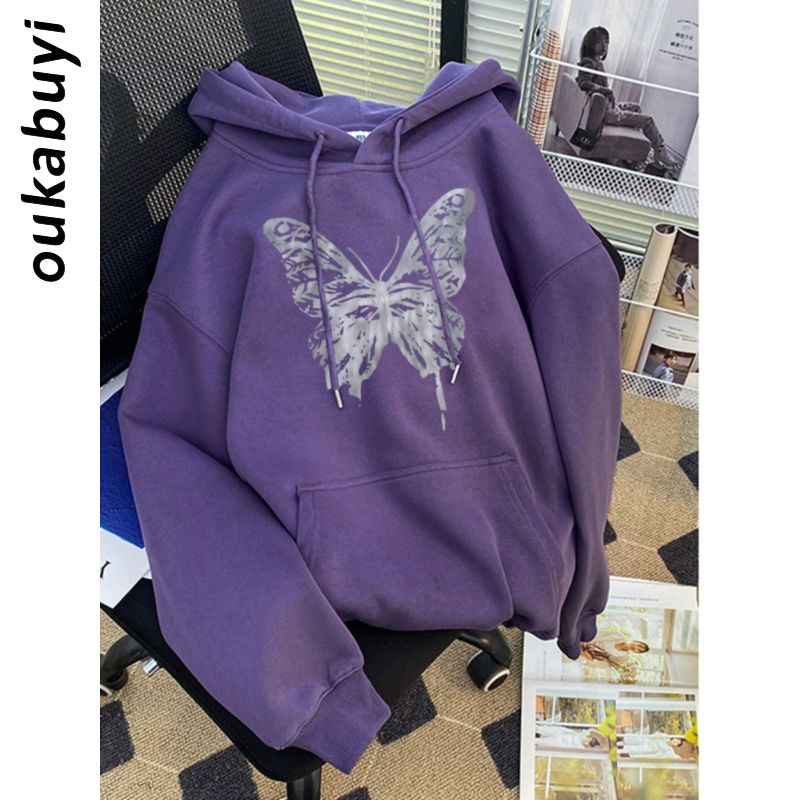 OUKABUYI100%純棉連帽衛衣女秋冬法式藝術vibe風情侶款顯瘦上衣
