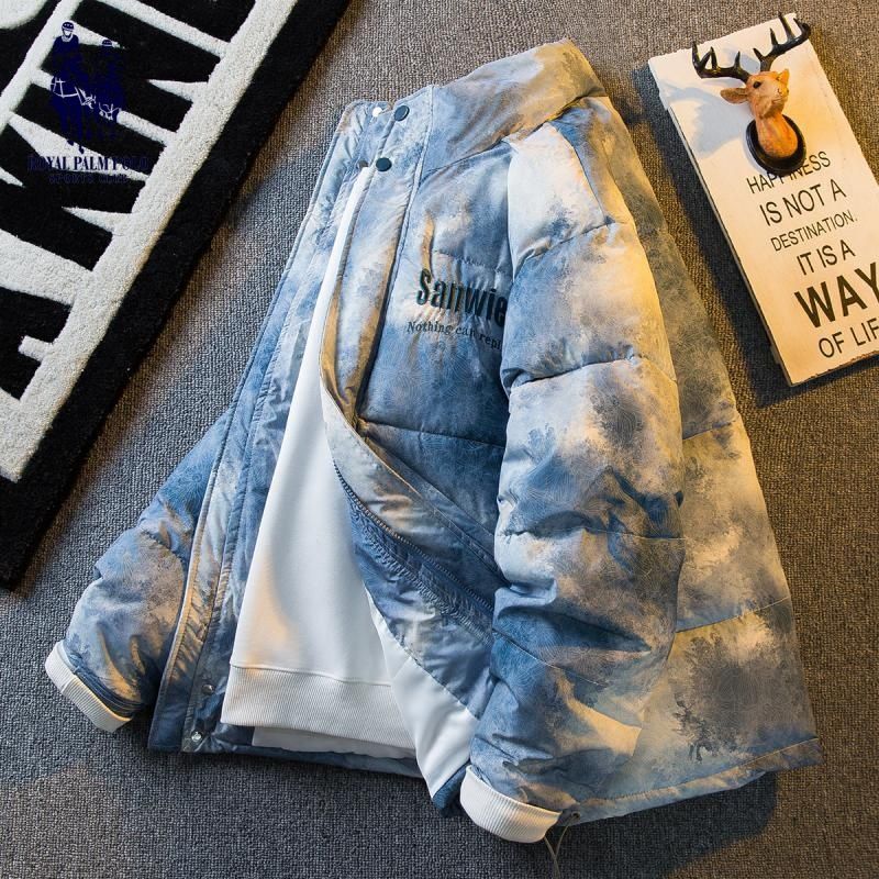 保羅潮品國潮花卉扎染工裝棉服男冬季棉襖麵包服立領保暖棉衣外套