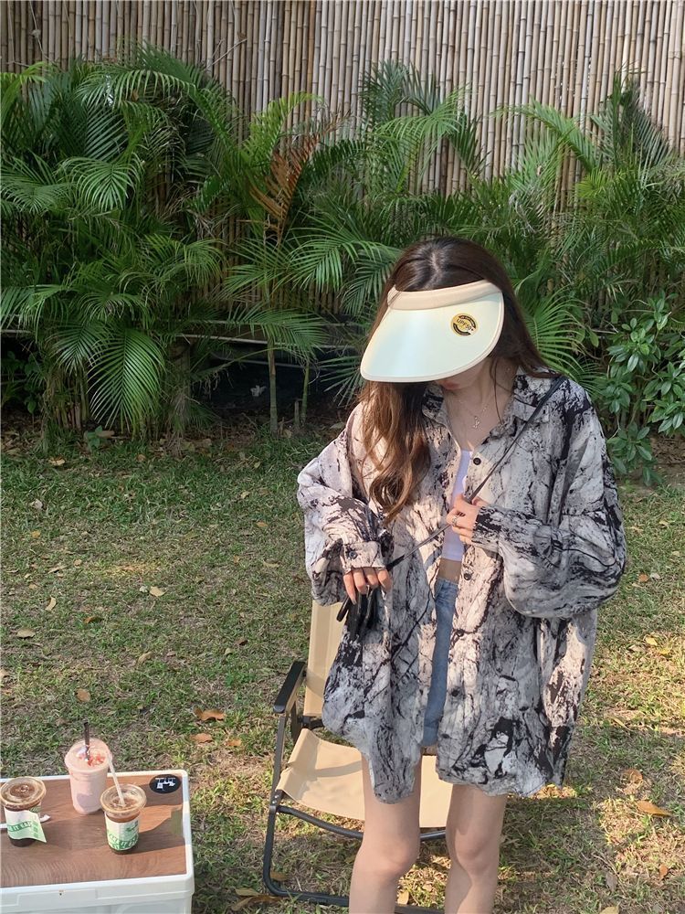 復古扎染長袖襯衫女秋季新款內搭外穿寬鬆設計感大碼遮肉顯瘦上衣