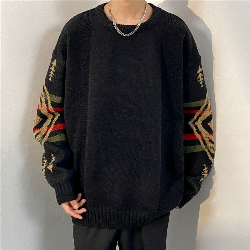 Ethnic style jacquard sweater for men in winter loose thickened sweater for teenagers Japanese trendy handsome sweater jacket