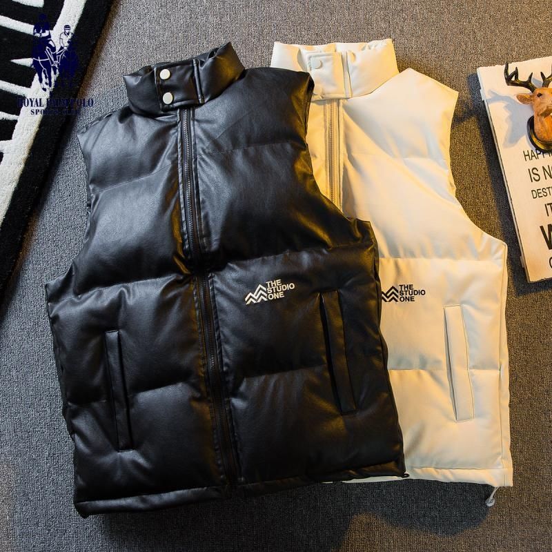 Paul trendy brand American retro handsome PU leather vest men's winter cotton vest jacket sleeveless leather vest