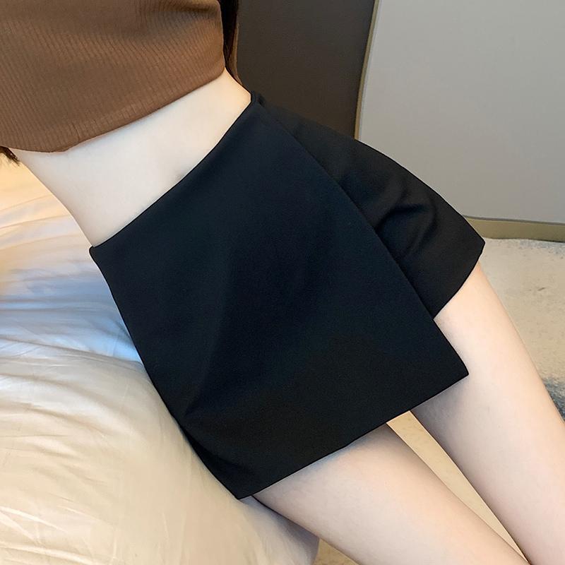 黑色高腰包臀裙褲女秋冬側拉鏈設計感超短褲辣妹休閒a字打底靴褲
