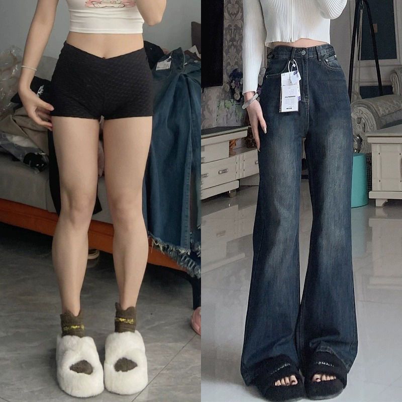 梨形身材穿搭復古藍微喇牛仔褲女2023秋冬款寬鬆顯瘦馬蹄喇叭褲子