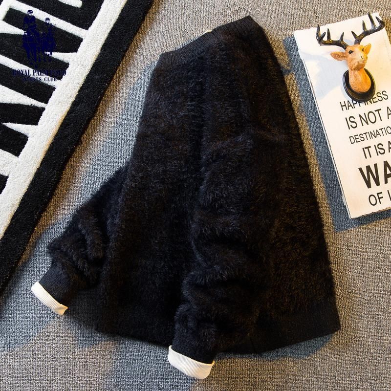 Paul trendy brand autumn and winter Korean style lazy imitation mink sweater solid color trend versatile soft waxy knitted fir jacket for men