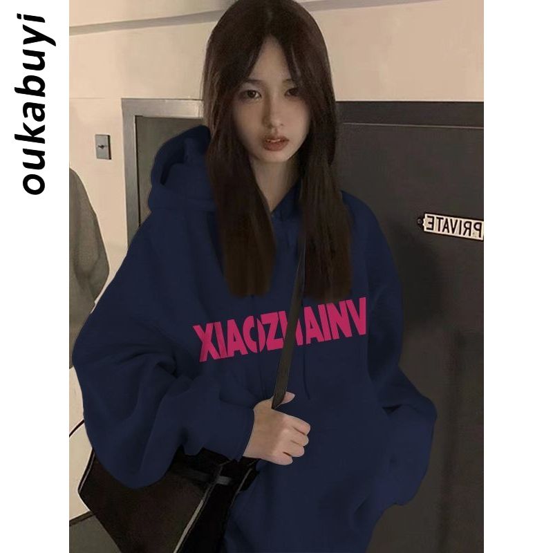 OUKABUYI100%純棉連帽衛衣女秋冬美式個性設計感字母寬鬆上衣ins