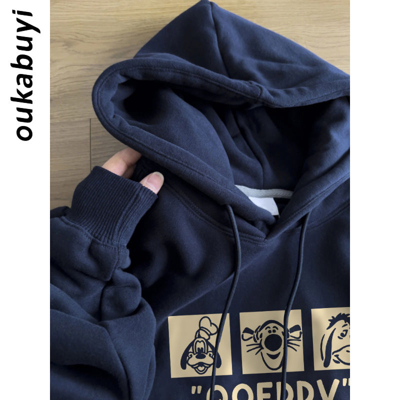 OUKABUYI100%純棉連帽衛衣女秋冬美式復古vibe高街風寬鬆上衣潮