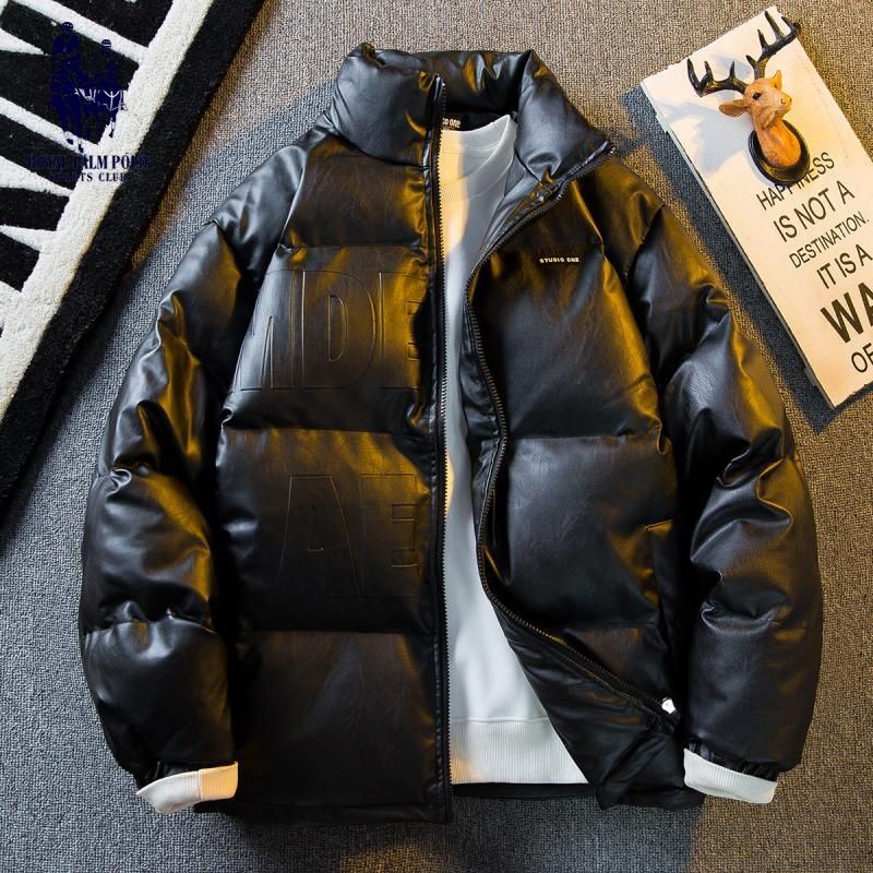 Paul fashion brand winter American fashion brand pu leather cotton coat men's fashion brand high-end stand collar windproof motorcycle cotton jacket