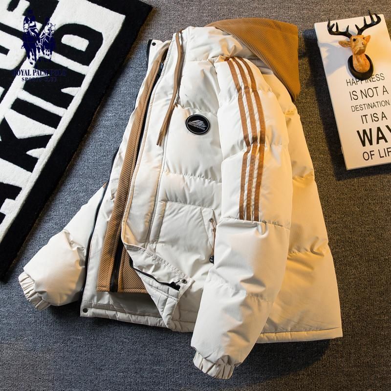 Paul fashion brand contrasting fake two-piece cotton coat men's winter new fashion brand thickened warm hooded cotton coat jacket