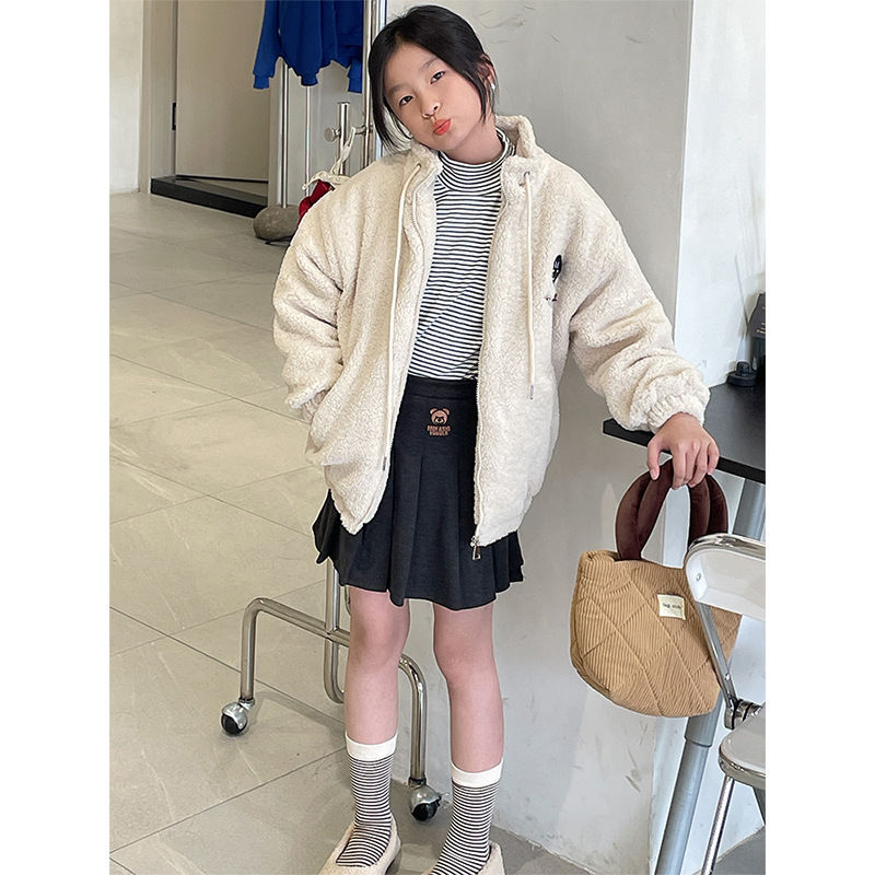 Girls' woolen pleated skirt 2024 new autumn and winter style medium and large children's fashionable and versatile short skirt college style skirt