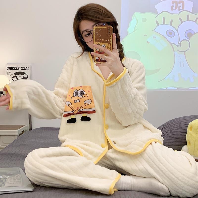 秋冬季珊瑚絨高級感網紅風睡衣女保暖舒適2023年法蘭絨家居服套裝