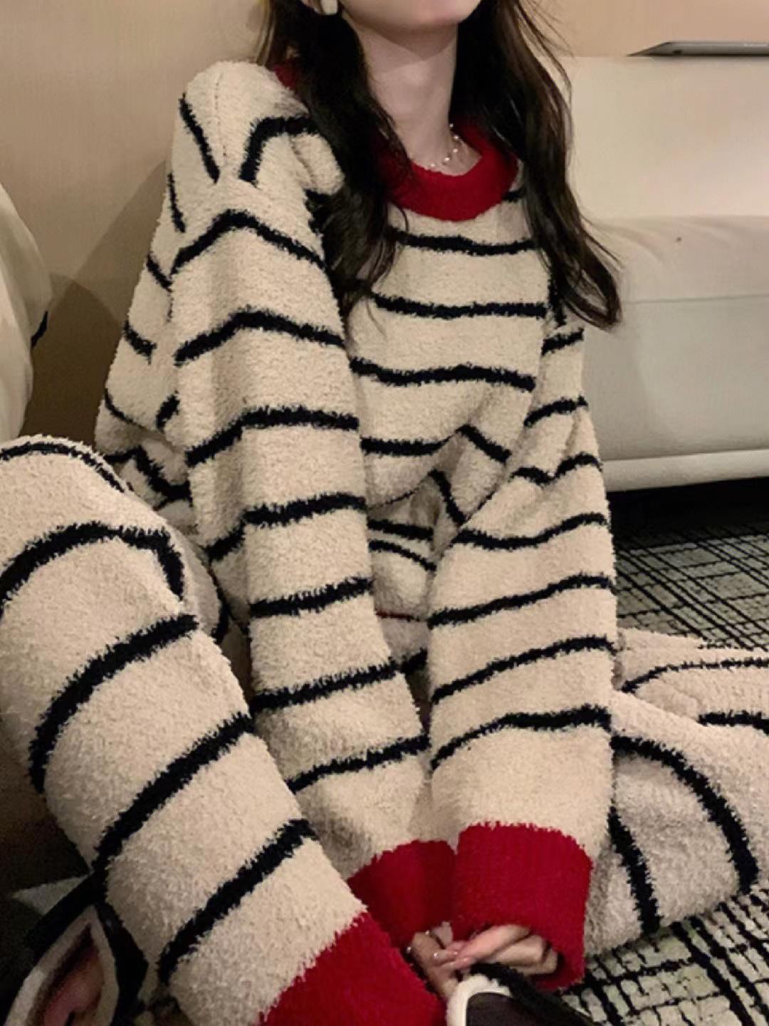 珊瑚絨睡衣女秋冬季加絨加厚冬款家居服女2023新款休閒長毛絨套裝