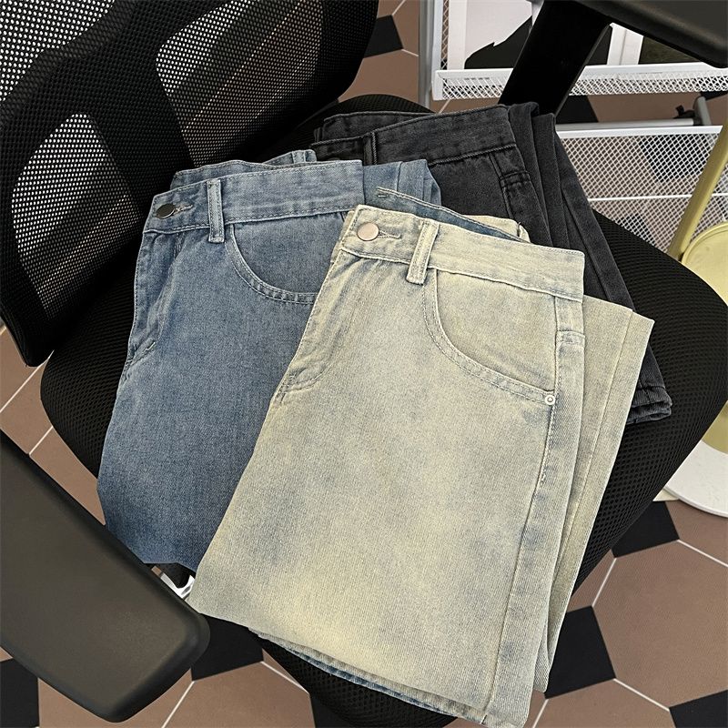 Washed yellow mud jeans, versatile casual student men's pants, spring and autumn American trendy brand loose wide-leg pants