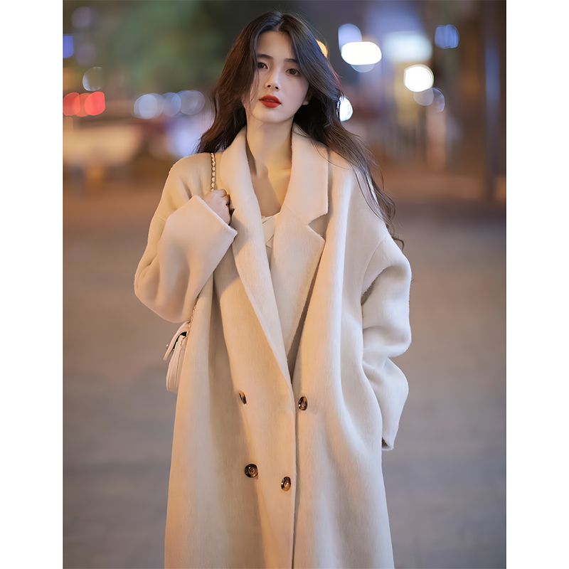 Double-sided cashmere coat women's mid-length 2023 autumn and winter new small suit white woolen coat