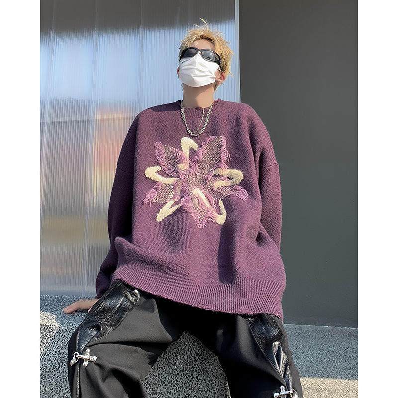 Patch embroidery sweater for men and women 2023 new winter American hip-hop sweater trendy brand loose lazy style jacket