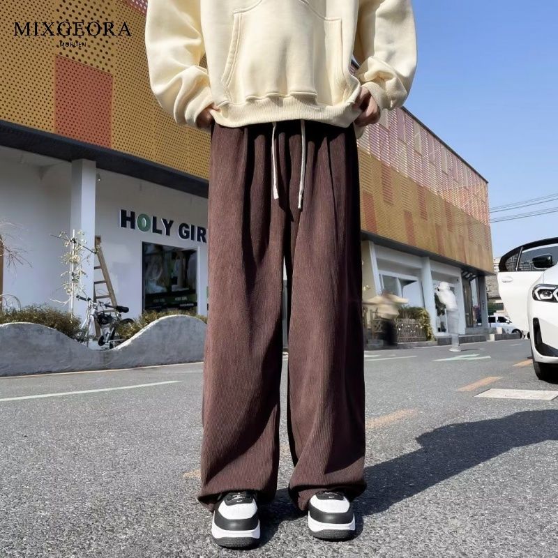 MIX GEORA燈芯絨褲子男女秋季美式高街復古寬鬆直筒闊腿休閒長褲