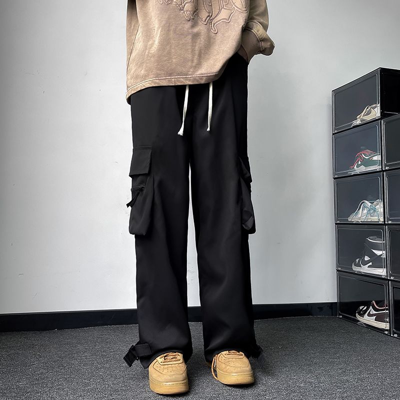 Trendy brand functional style pants for men in spring and autumn American high street hiphop overalls straight loose casual wide leg pants