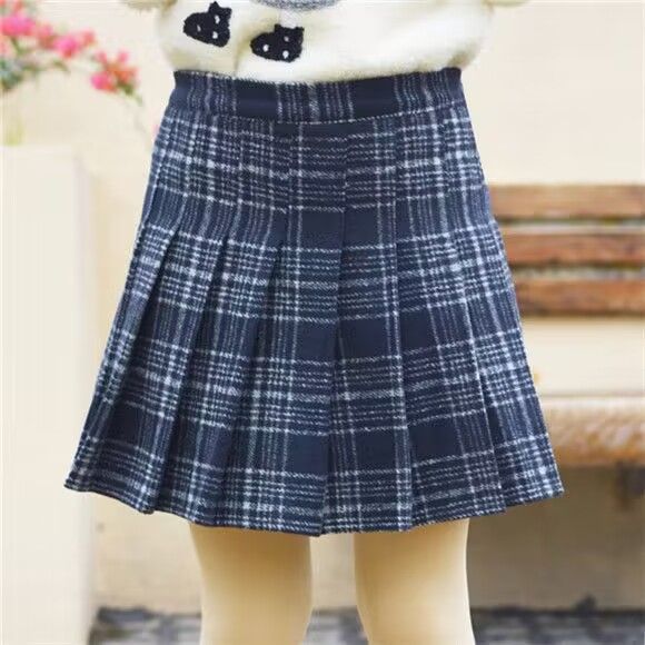 Girls' woolen pleated skirt 2024 new autumn and winter style medium and large children's fashionable and versatile short skirt college style skirt