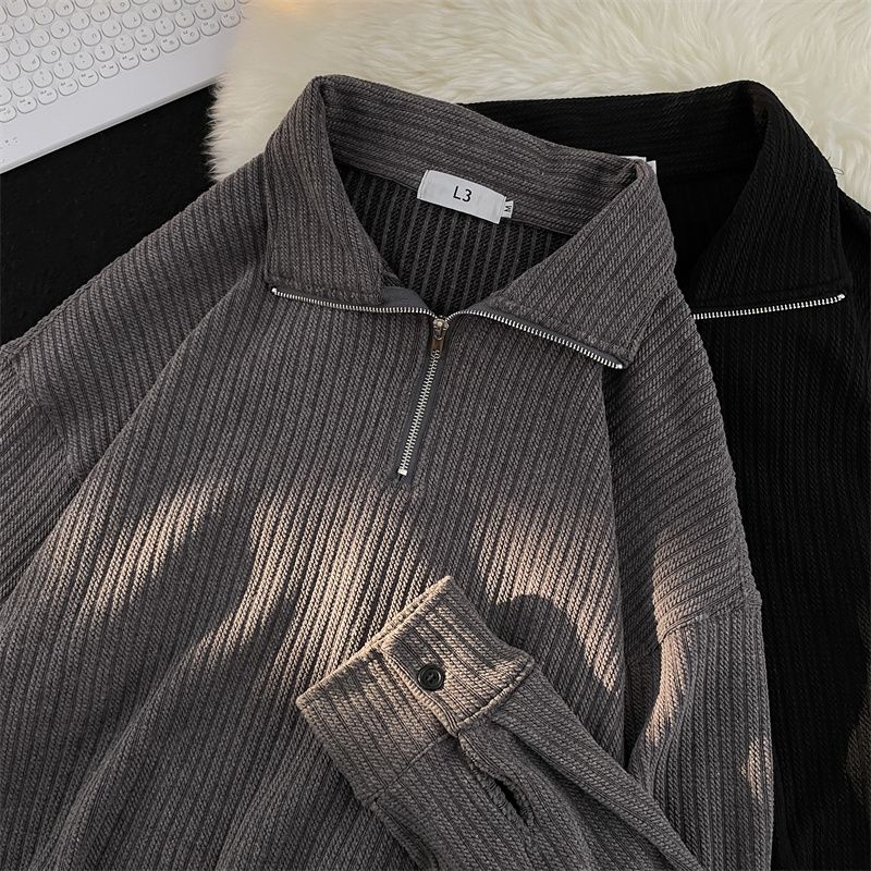 Half-zip lapel sweater for men in autumn and winter loose thickened sweater Japanese trendy casual jacket