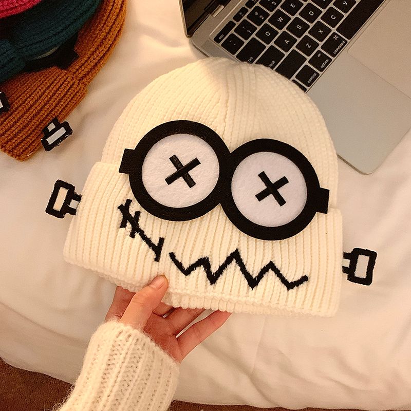 Funny and cute knitted woolen hat for women autumn and winter warm cartoon warm and cold ear protection hat student head cap