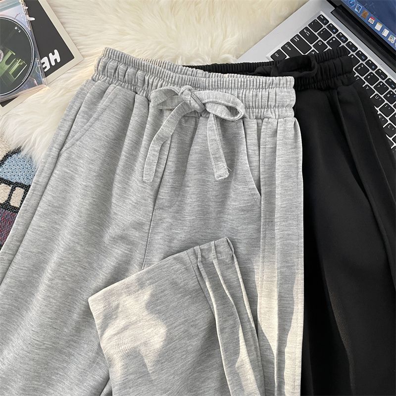 Tethered straight-leg sweatpants for men in spring and autumn trendy brand ins heavy-duty simple casual pants versatile loose wide-leg pants