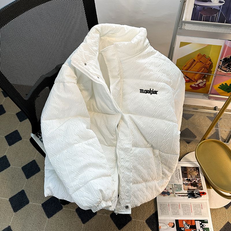 High-end embroidered cotton coat for men in winter, loose stand-up collar down cotton coat, Japanese style thickened couple's bread coat