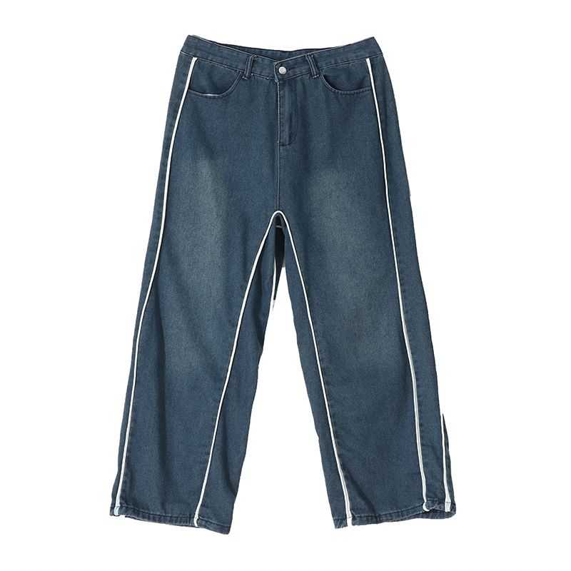 Trendy brand hip-hop jeans for men in spring and autumn American hiphop design pants loose and drapey wide-leg floor-length pants