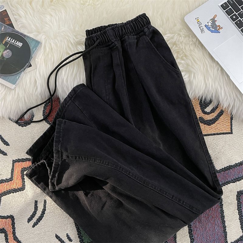 Elastic waist jeans for men in spring and autumn ins Japanese style washed wide leg pants trendy brand hip-hop loose straight long pants