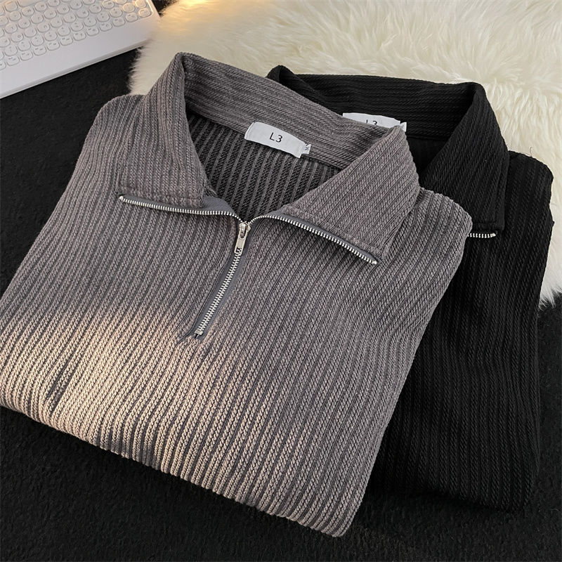 Half-zip lapel sweater for men in autumn and winter loose thickened sweater Japanese trendy casual jacket