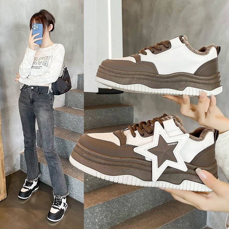 Platform thick-soled sneakers for women 2023 autumn and winter new hot style niche versatile casual star sports white shoes trend