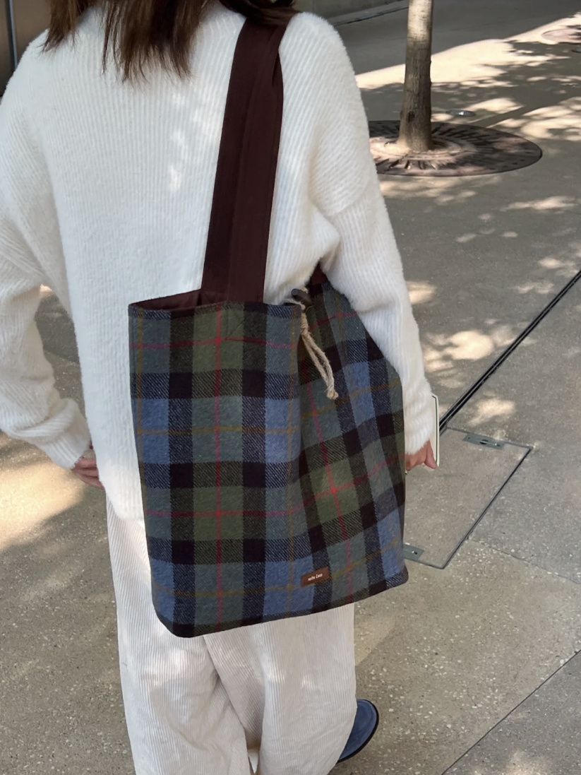 包包女2023新款小眾設計復古格紋大容量托特包學生上課通勤單肩包