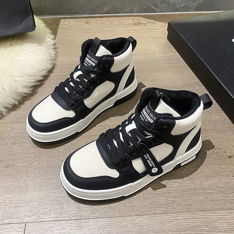 High-top shoes for women 2023 new winter plus velvet warm cotton shoes thick soles increased sports casual sneakers small white shoes