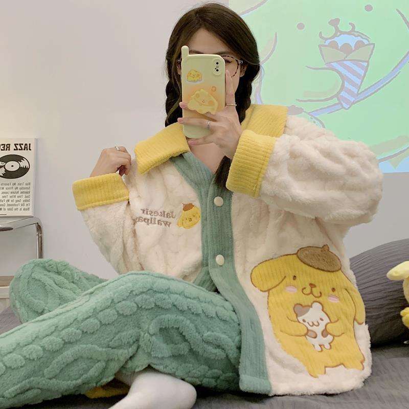 珊瑚絨睡衣女秋冬季2022年新款布丁狗加厚法蘭絨可外穿家居服套裝