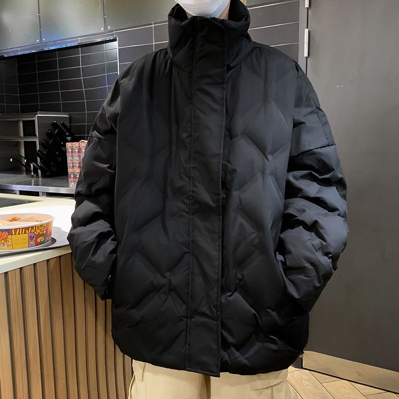 American rhombus cotton coat for men in winter, trendy loose thickened down cotton coat, high-end handsome puffer jacket