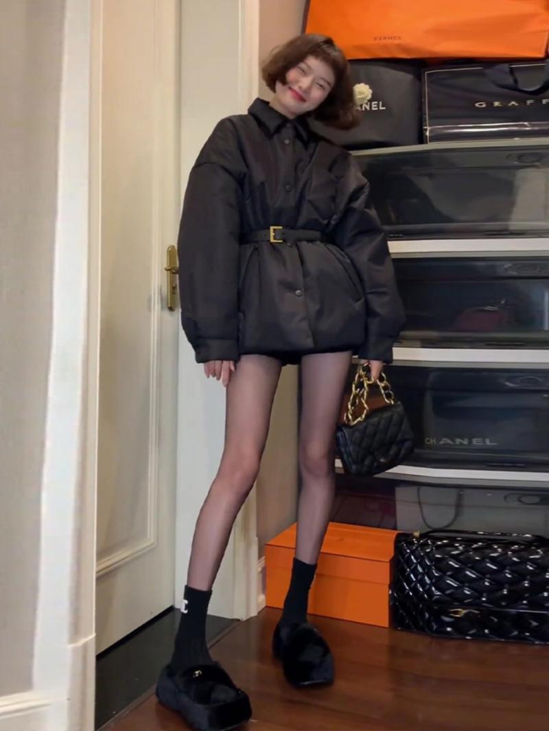 高級感黑色棉服外套女2023新款冬季小個子棉衣韓系小眾設計感棉服