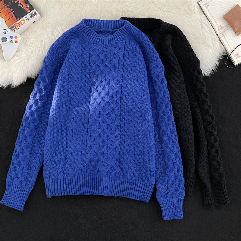 Trendy brand ins twist sweater men's autumn and winter Japanese style simple loose knitted sweater lazy style couple sweater jacket