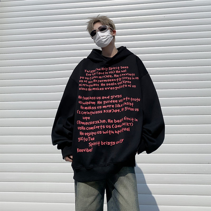 American high street printed letter sweatshirt for men in autumn heavy trendy brand hiphop top loose hooded couple jacket