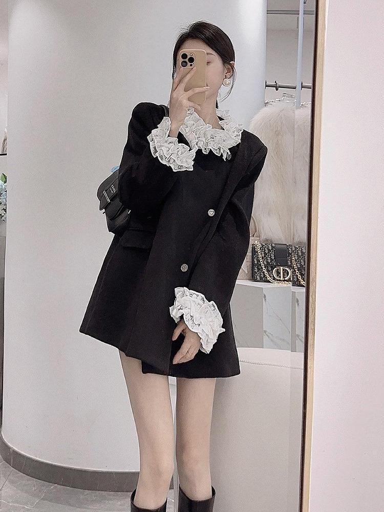 French style blazer women's autumn and winter  new high-end, super good-looking, unique and unique woolen coat