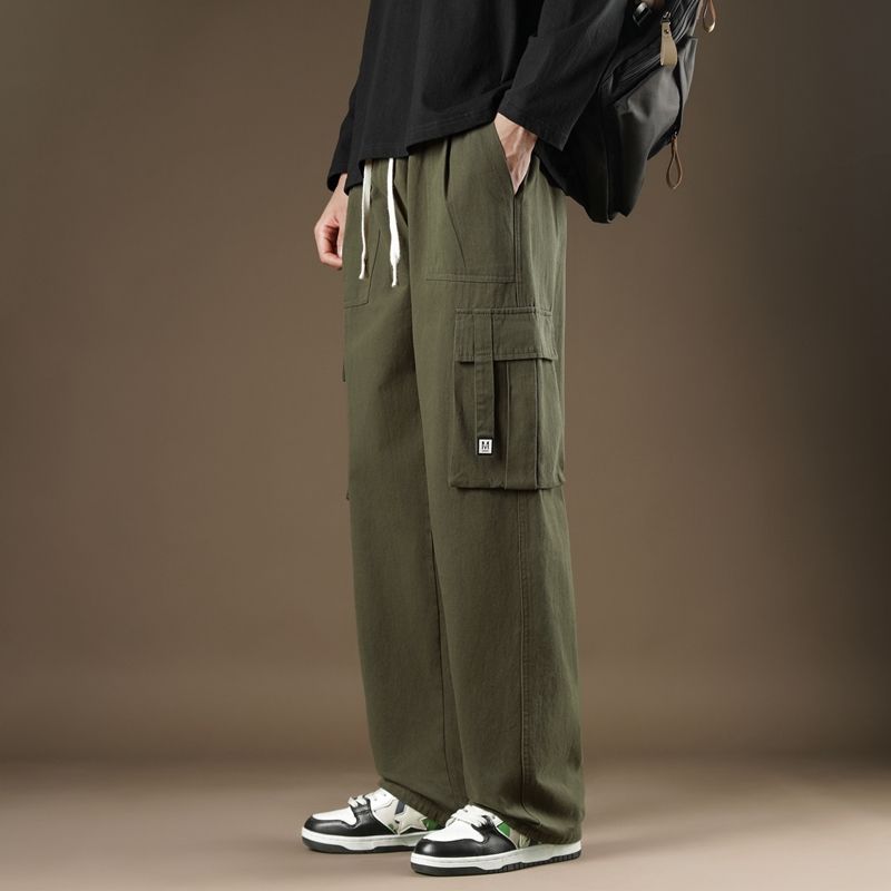 Vertical straight overalls trendy brand ins student men's pants spring and autumn American casual loose wide-leg trousers