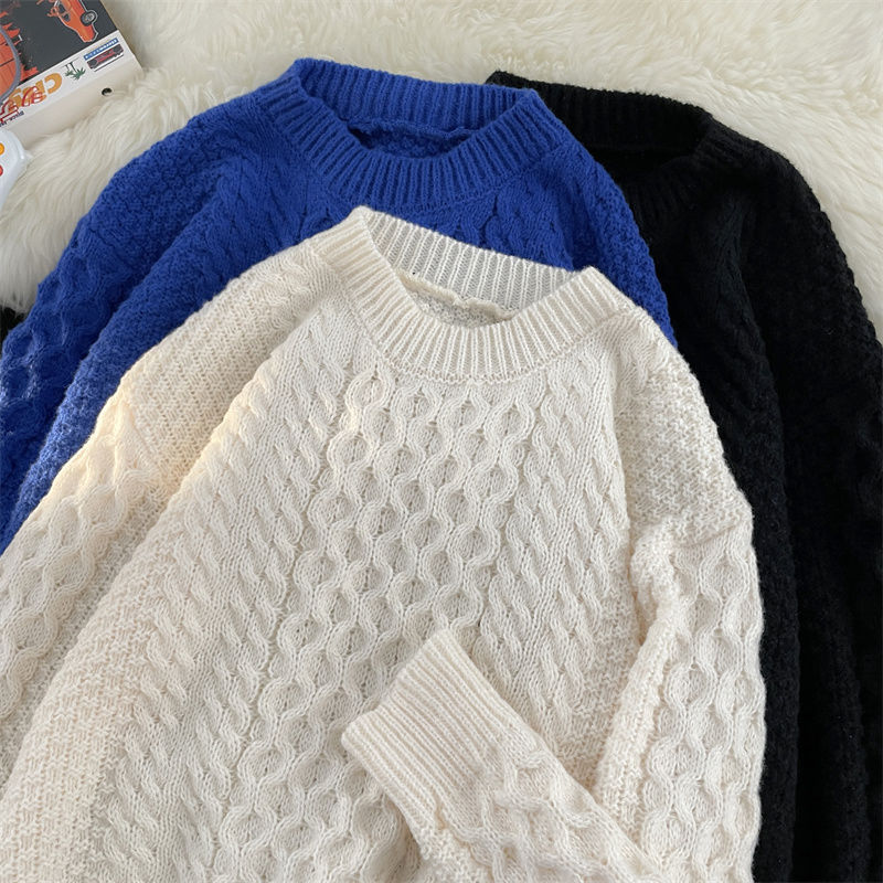 Trendy brand ins twist sweater men's autumn and winter Japanese style simple loose knitted sweater lazy style couple sweater jacket