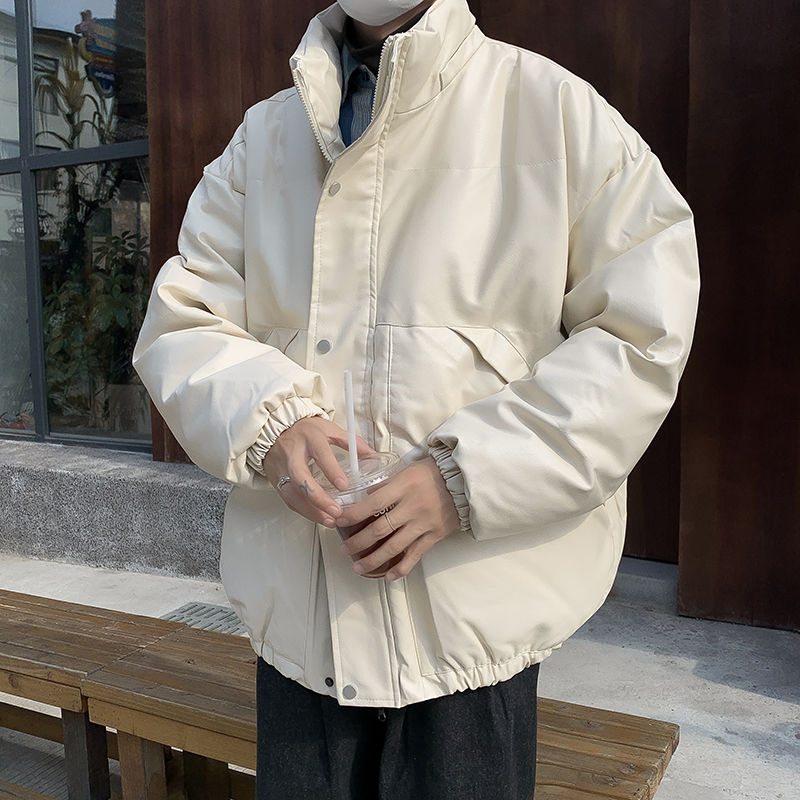 Winter handsome pu leather cotton coat men's loose thickened stand collar down cotton coat American trendy design cotton jacket