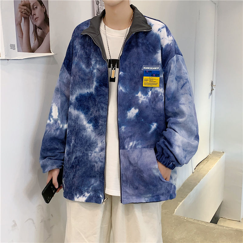 Tie-dye reversible jacket men's trendy brand loose design top spring and autumn high street handsome corduroy jacket