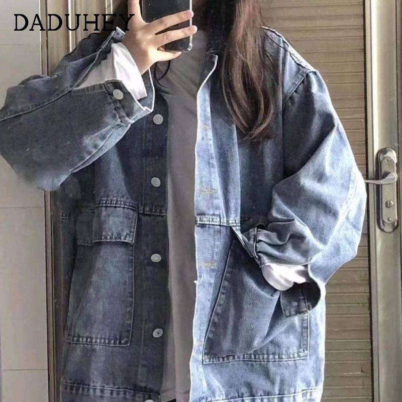 Blue retro denim jacket for women 2023 autumn and winter new Korean style loose and versatile ins trendy outer jacket top