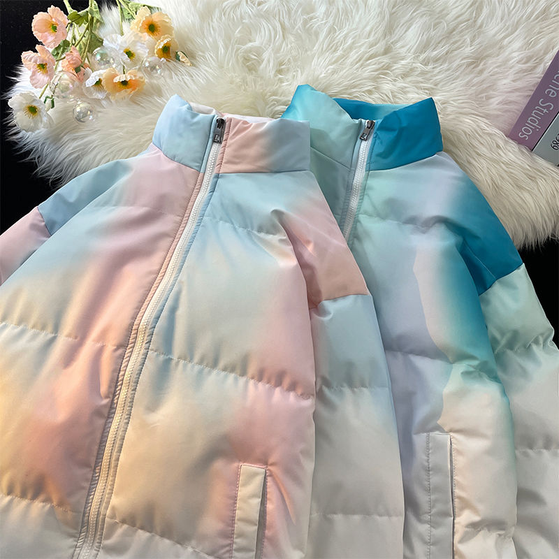 Design gradient cotton-padded jacket autumn and winter trendy brand thickened down cotton-padded jacket American loose couple men's cotton-padded jacket