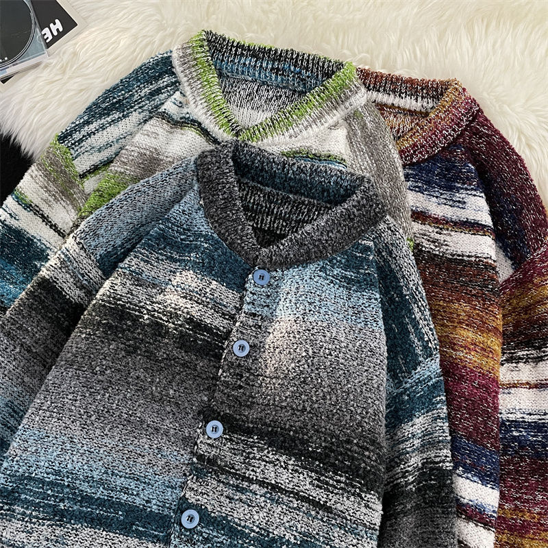 American ins tie-dye cardigan sweater men's autumn and winter trendy handsome sweater loose design couple coat
