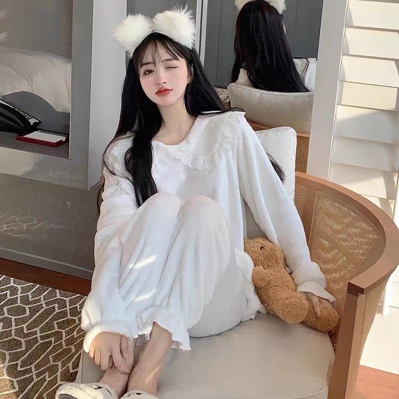珊瑚絨睡衣女秋冬加厚加絨長袖套裝冬季暖暖法蘭絨女士家居服冬天