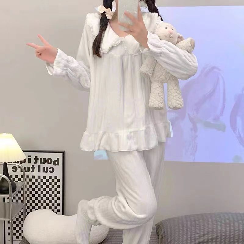 ins珊瑚絨睡衣女秋冬季韓版學生冬款小香風法蘭絨保暖家居服套裝